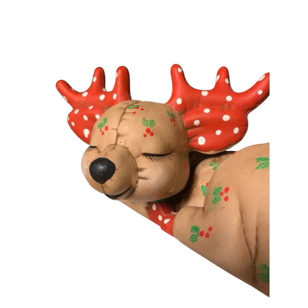 VTG 1980s Ceramic Quilted Reindeer Kimple‎ Figurine Sleeping Deer Christmas